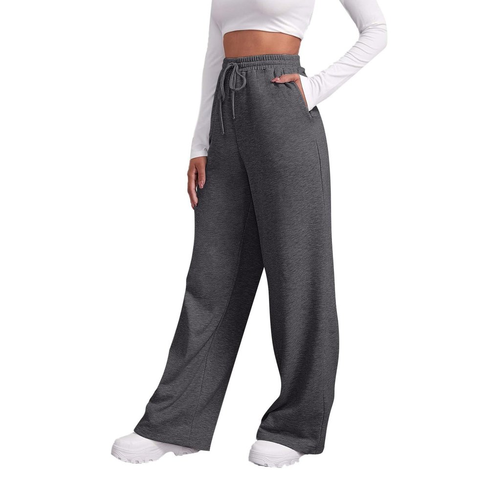 Baggy Wide Leg Sweatpants for Womens Joggers with Pockets Fleece High Waist Lounge Pants Comfy Baggy Drawstring Yoga Pants Fleece Lined Sweatpants for Girls Y2k Clothes Fleece Joggers Pants