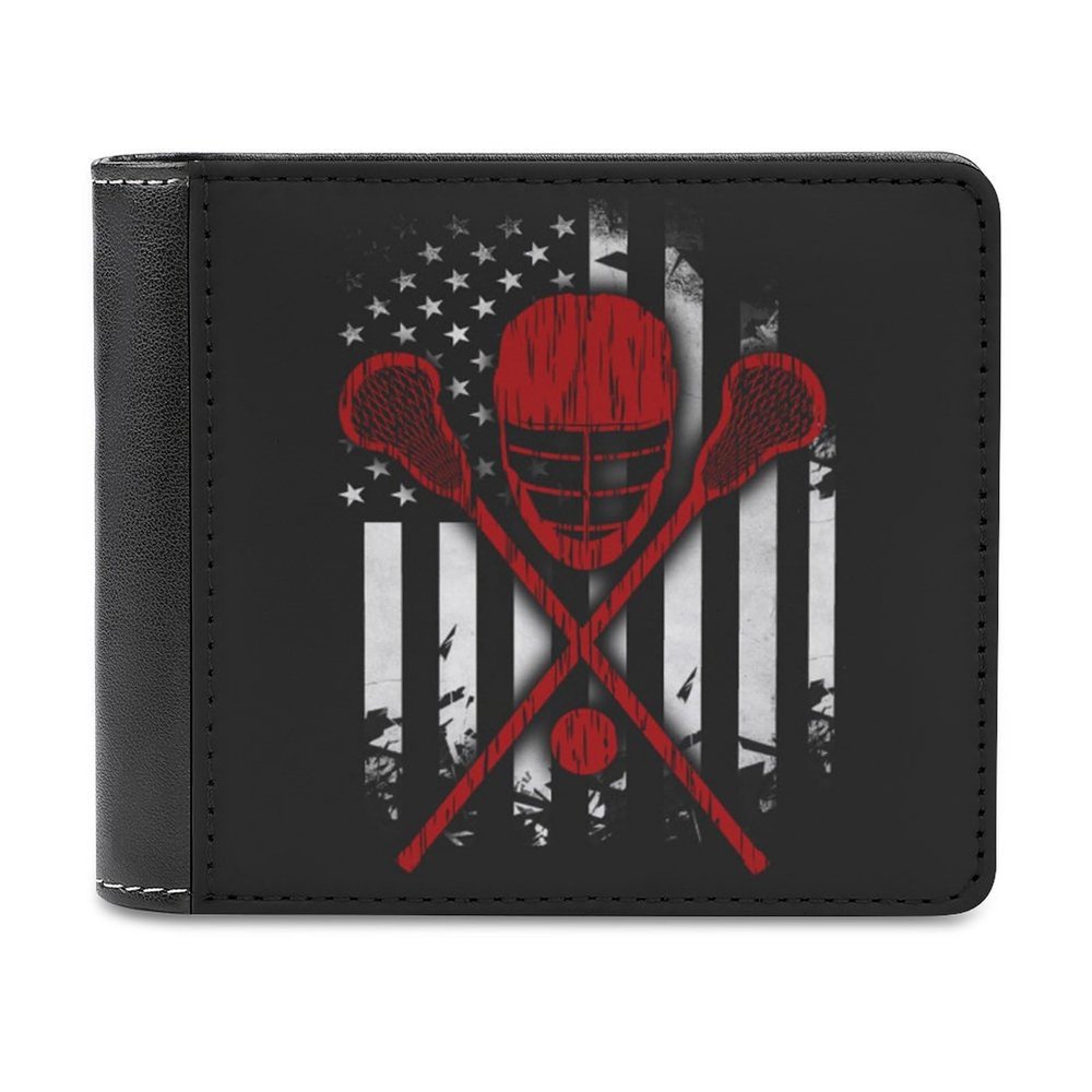 Lacrosse American Flag(1) Bifold Wallet PU Leather Slim Purse Wallets Cute Cash Card Holder for Women Men