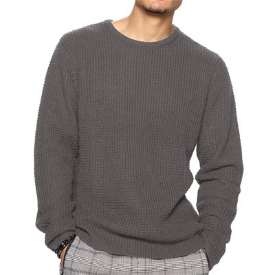 SWJGLITTR Men's Knitted Waffle Pullover Male Long Sleeve Crewneck Regular Fit Sweater Man Casual Textured Sweaters (Medium,Dark Gray)
