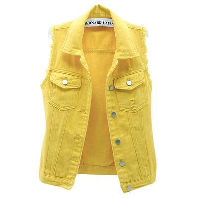 Leyoutx sysinside Women's Candy Color Slim Fit Distressed Denim Vest Frayed Raws Sleeveless Jacket (Medium, Yellow)
