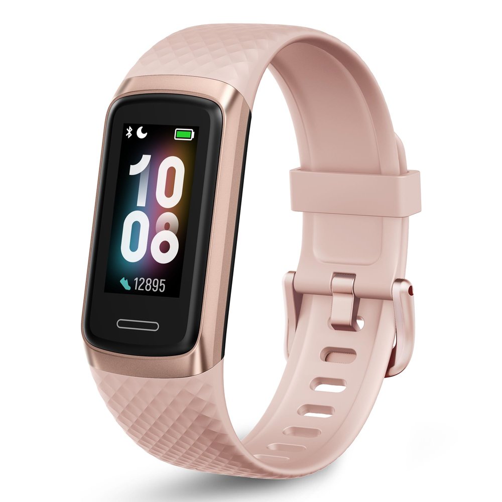 OCTANDRA Active 2 VeryFit Fitness Tracker Heart Rate SpO2 Blood Oxygen Saturation Sleep Monitor 1.05" Screen Activity Step Counter Pedometer IP68 Waterproof Smart Watches for Men Women (ID155) (Pink)