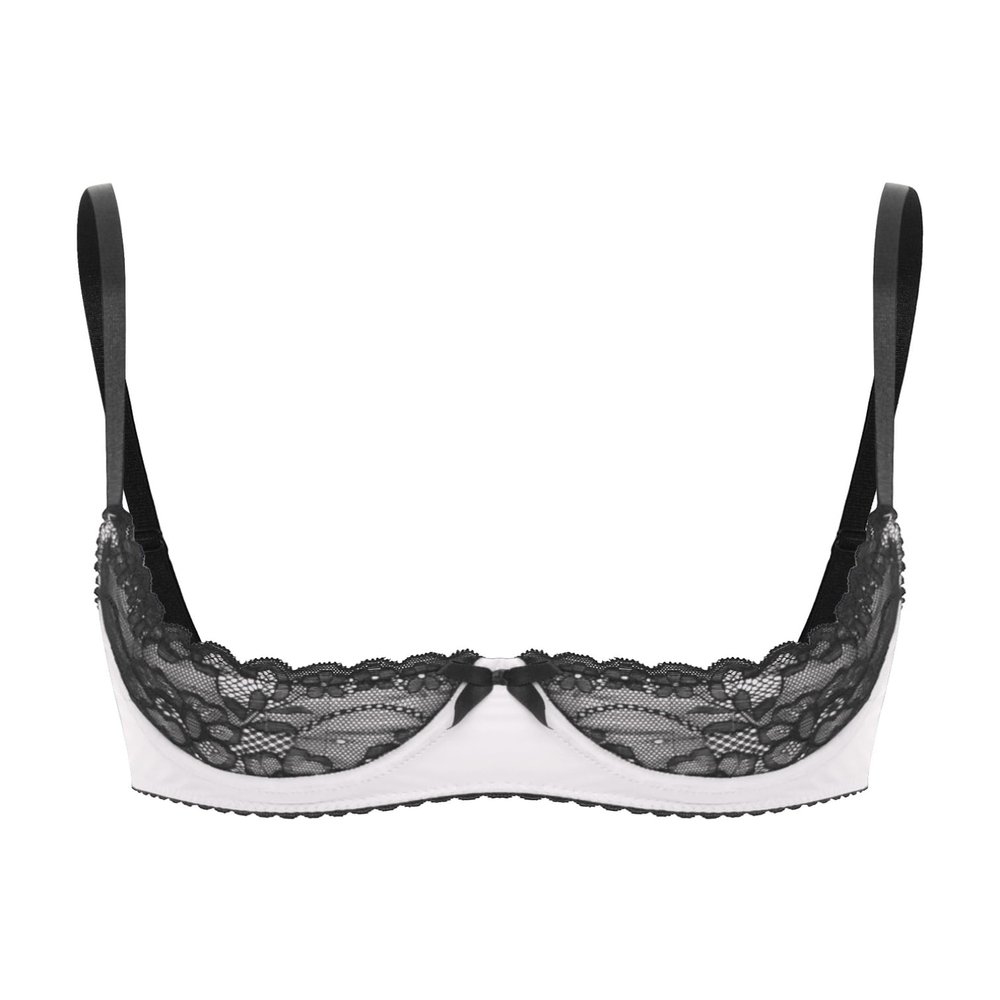 easyforever Women's Lace Trim Underwire Half Cup Bra Top Push Up Shelf Balconette Brassiere White XX-Large