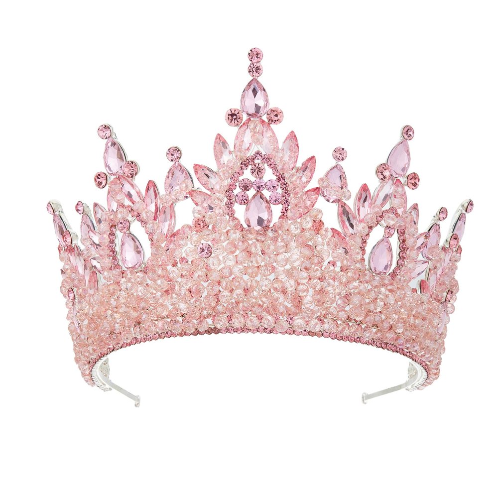 5 Inch Tall Pageant Crown Light Pink Quinceanera Tiaras Royal Crystal Queen Crowns for Wedding Prom Birthday Coronas Para 15 Aos