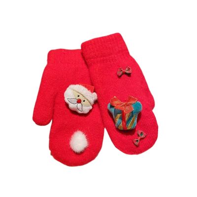 Red Gloves Christmas Elk Knitted Woolen Gloves Women's Padded Winter Cute Outdoor Outdoor Warm One Finger Gloves (Color : Gift model, Size : Talla nica)