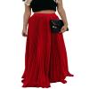 Leyoutx Women's High Elastic Waist Pleated Flowy Swing A-line Maxi Skirts (2X-Large, Red) view 1