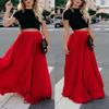Leyoutx Women's High Elastic Waist Pleated Flowy Swing A-line Maxi Skirts (2X-Large, Red) view 2