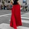 Leyoutx Women's High Elastic Waist Pleated Flowy Swing A-line Maxi Skirts (2X-Large, Red) view 3