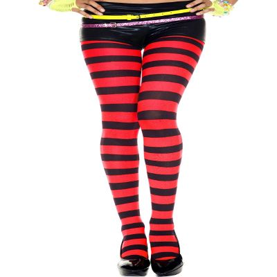 7419-BLK-RED Wide Striped Tights Black & Red