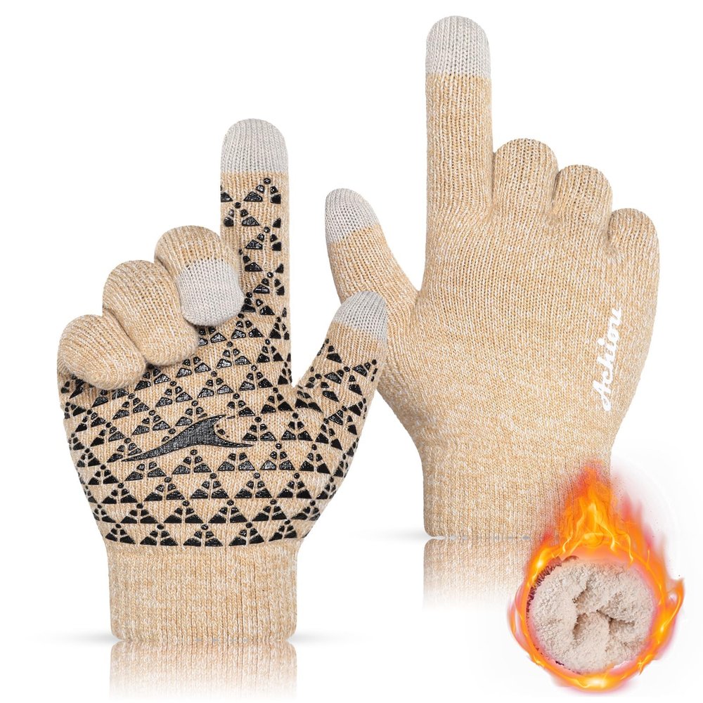 Achiou Winter Gloves for Men Women, Touch Screen Gloves, Upgraded Thicken Anti-Slip Silicone Gel, Thermal Soft Knit Lining