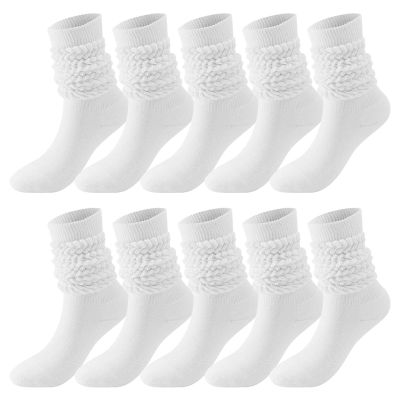 5 Pairs Slouch Socks for Women Soft Extra Long Scrunch Knee High Sock Women's Fall Winter Knit Slouchy (White, One Size)