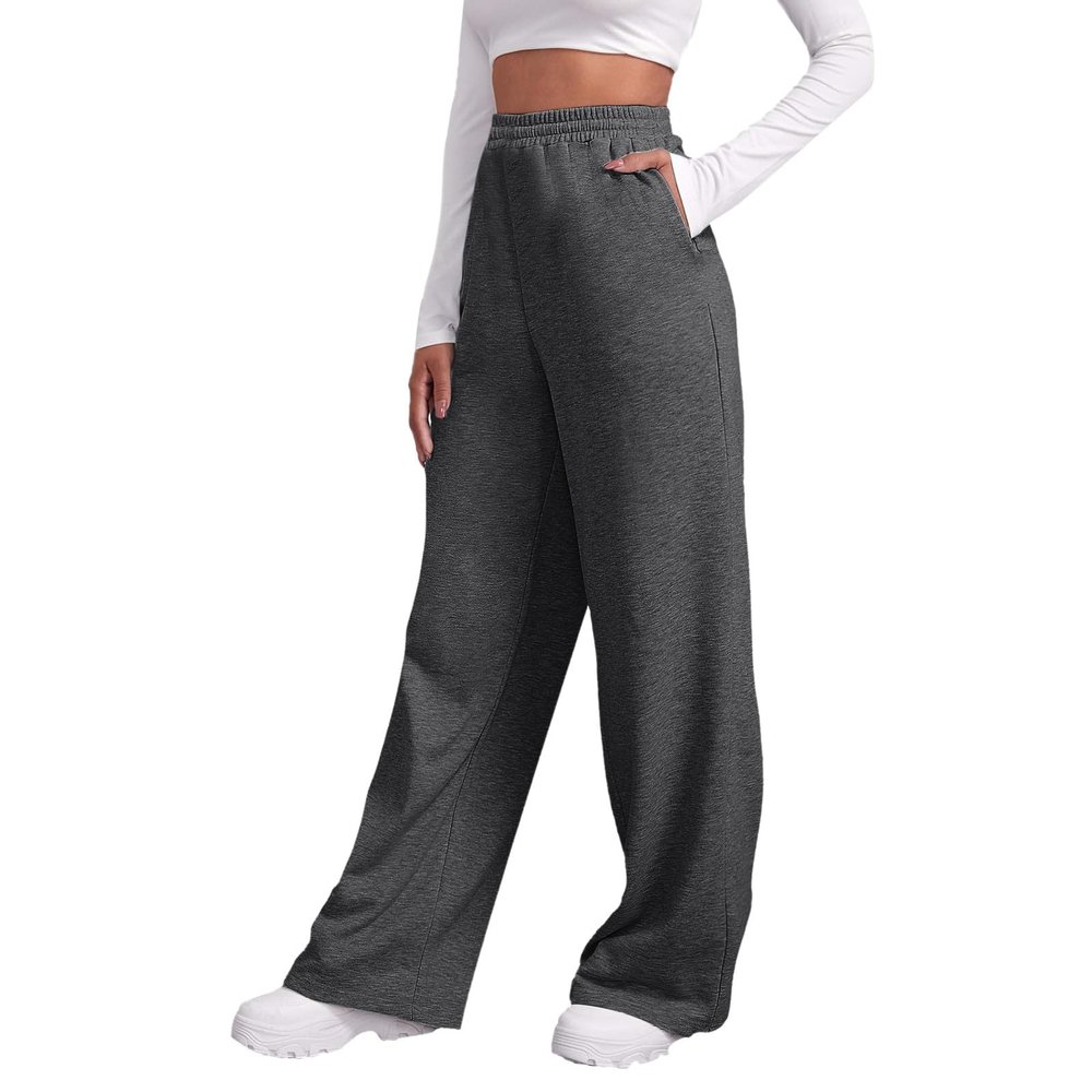 Baggy Sweatpants for Women Elastic High Waisted Wide Leg Sweatpants Cozy Fleece Boyfriend Casual Yoga Pants with Pockets