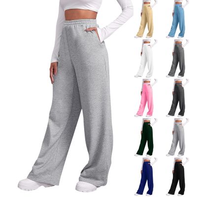 Baggy Wide Leg Sweatpants Womens Fleece High Waist Joggers with Pockets Lounge Pants Casual Comfy Drawstring Sweat Pants Fleece Lined Sweatpants Women Y2k Clothes Fleece Joggers Pants