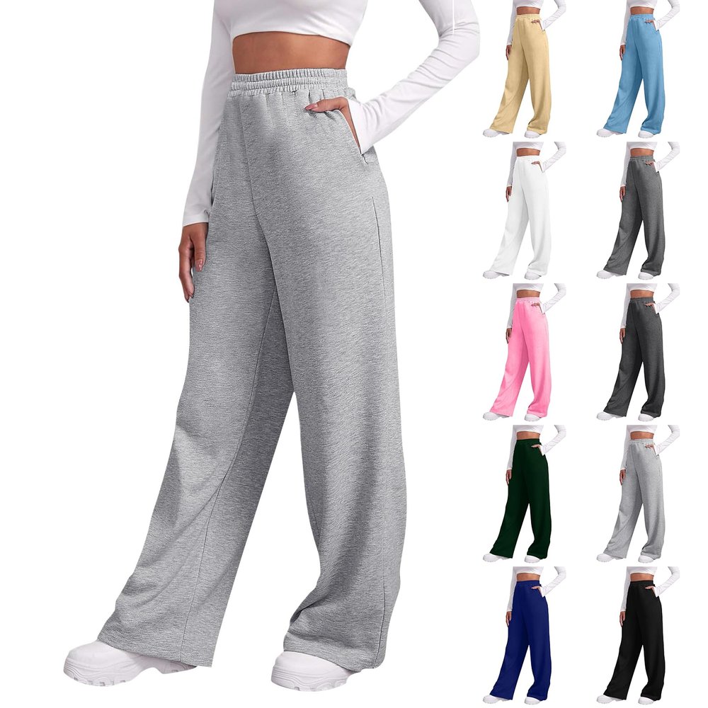 Baggy Wide Leg Sweatpants Womens Fleece High Waist Joggers with Pockets Lounge Pants Casual Comfy Drawstring Sweat Pants Fleece Lined Sweatpants Women Y2k Clothes Fleece Joggers Pants