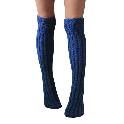 Women's Cable Knitted Thigh High Boot Socks Extra Long Winter Stockings Over Knee Leg Warmers Christmas (Blue, One Size)
