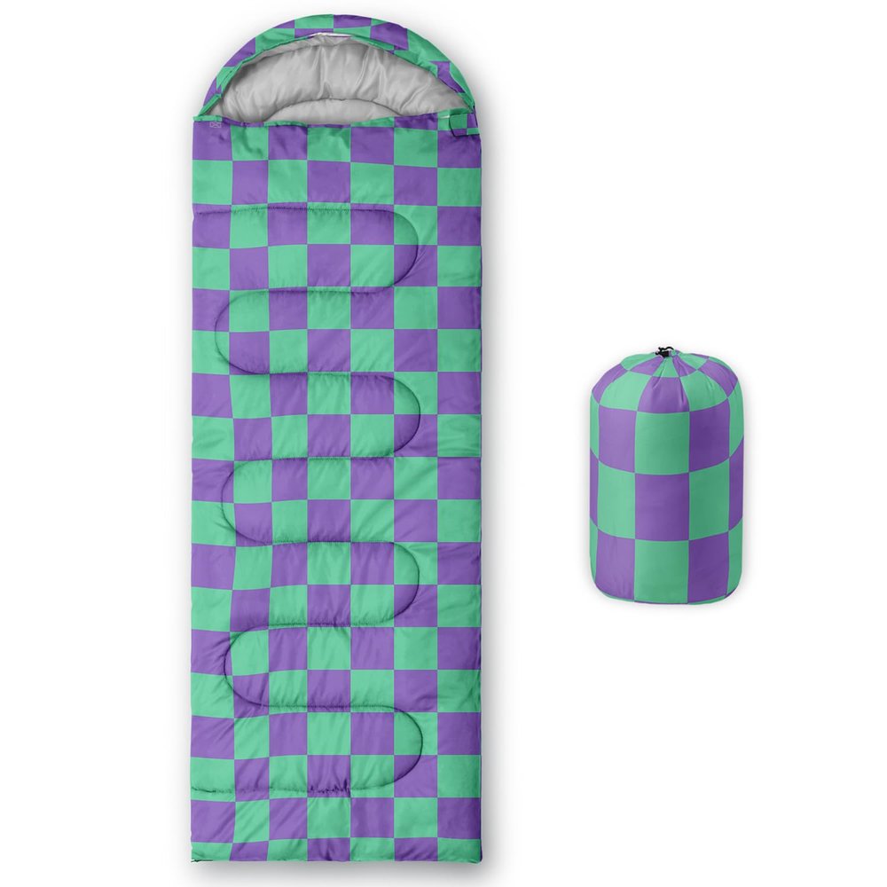 Sleeping Bags for Adults and Kids Backpacking Camping Sleeping Bags for Girls and Boys Lightweight Waterproof Cold/Warm Sleeping Bag for All Season (Blud and White Check, Single -31.5x90.5)