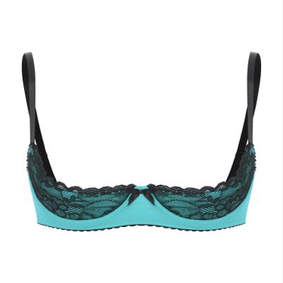 Alvivi Womens Sexy Contrast Lingerie Underwear Spaghetti Straps Underwire Half Cup Push Up Bra Turquoise Small