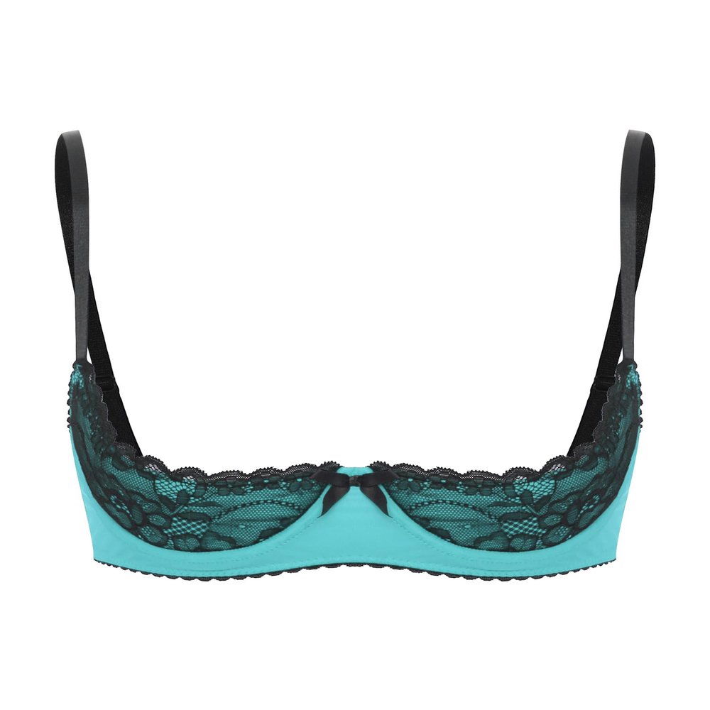 Alvivi Womens Sexy Contrast Lingerie Underwear Spaghetti Straps Underwire Half Cup Push Up Bra Turquoise Small