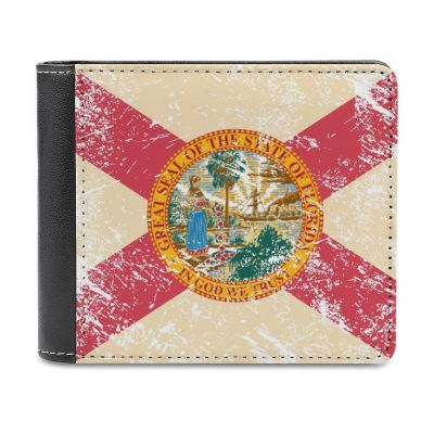 Retro Florida State Flag Bifold Wallet PU Leather Slim Purse Wallets Cute Cash Card Holder for Women Men