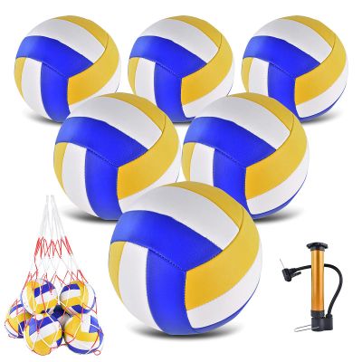 ELKCIP 6 Pack Volleyballs Official Size 5, Soft Bulk Recreational Volley Balls with Pump and Net Bag for Indoor Outdoor Beach Pool Water Sand Game Training Match for Beginner, Yellow