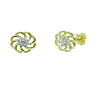 14K Solid Yellow Gold Womens Carnation Flower CZ Push Back Stud Earrings