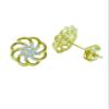 14K Solid Yellow Gold Womens Carnation Flower CZ Push Back Stud Earrings view 3