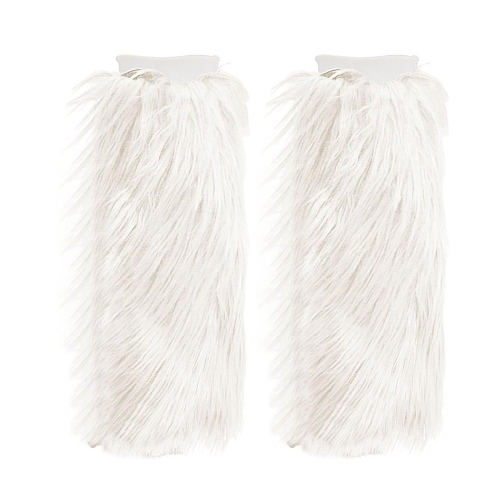 Fuzzy Leg Warmers for Women 1 Pair Women Elastic Furry Knee-length Long Socks Soft Furry Long Boot Cuffs Cover (WH1, L)