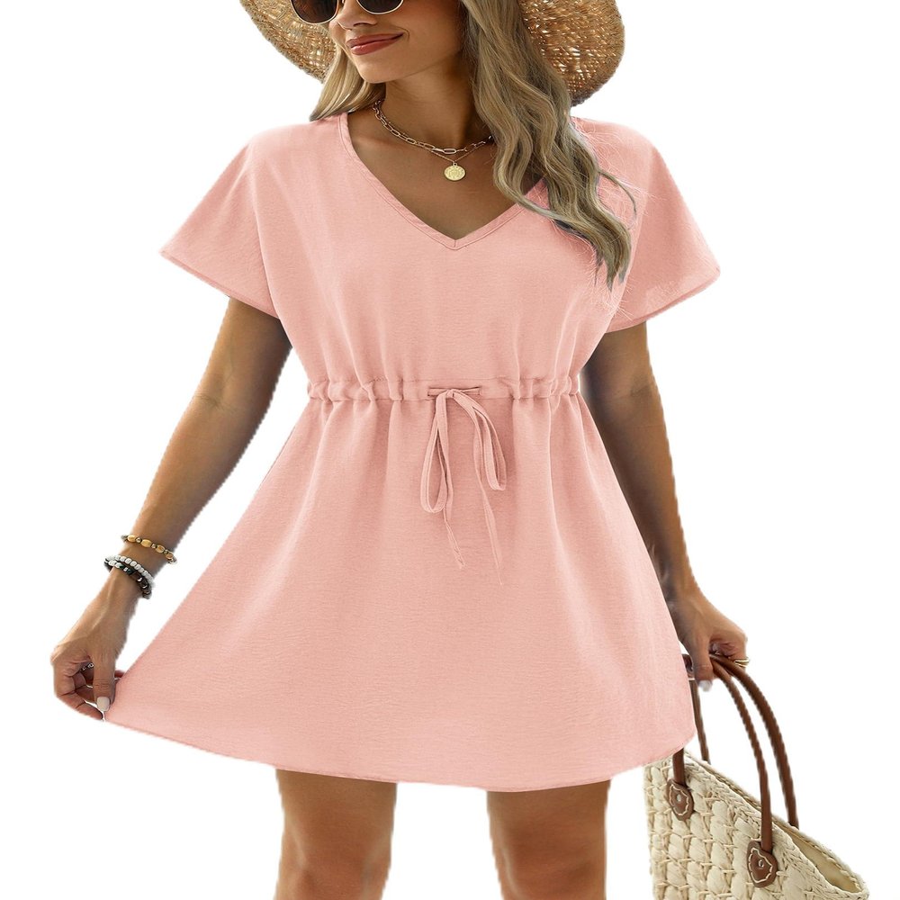 Ekouaer Women's Cover Up Short Sleeve Beachwear Coverups Loose V-Neck Bikini Beach Tunic Top