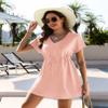 Ekouaer Women's Cover Up Short Sleeve Beachwear Coverups Loose V-Neck Bikini Beach Tunic Top view 3
