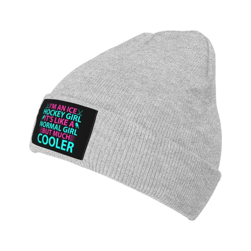 LIFANGMI I m an Ice Hockey Girl Beanie Hat for Men Women Soft Cozy Skull Cap Winter Warm Knit Hats Gray