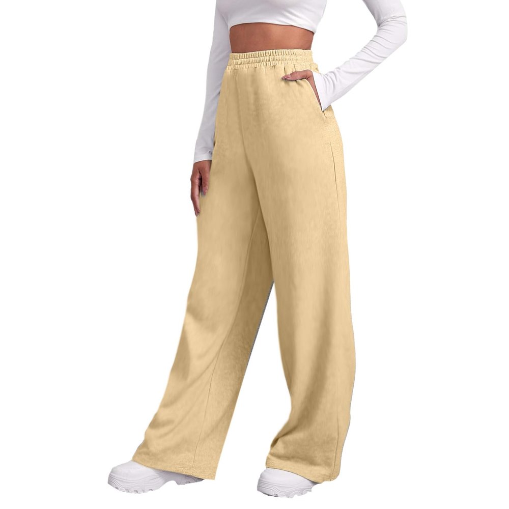 Baggy Sweatpants for Women Elastic High Waisted Wide Leg Sweatpants Cozy Fleece Boyfriend Casual Yoga Pants with Pockets