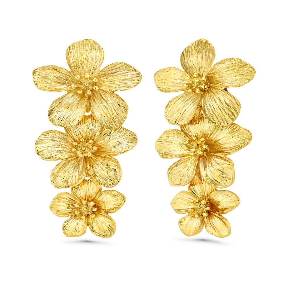 18K Gold Plated Large Chunky Flower Statement Earrings for Women by SNGIA, Summer Beach Floral Handmade Drop Jewelry, Maximalist Wedding Date Birthday Gift, Bold Exaggerated Textured Dangle Trendy Ribbed Jewelry, 18K Gold Plated Chandelier Fashion Ac