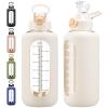 chunmo 64 oz Glass Water Bolttles with Straw Half Gallon Large Motivational Water Bottle with Time Marker Sports Water Bottles with Silicone Sleeve and Handle Lid Water Jug for Gym Workout view 1