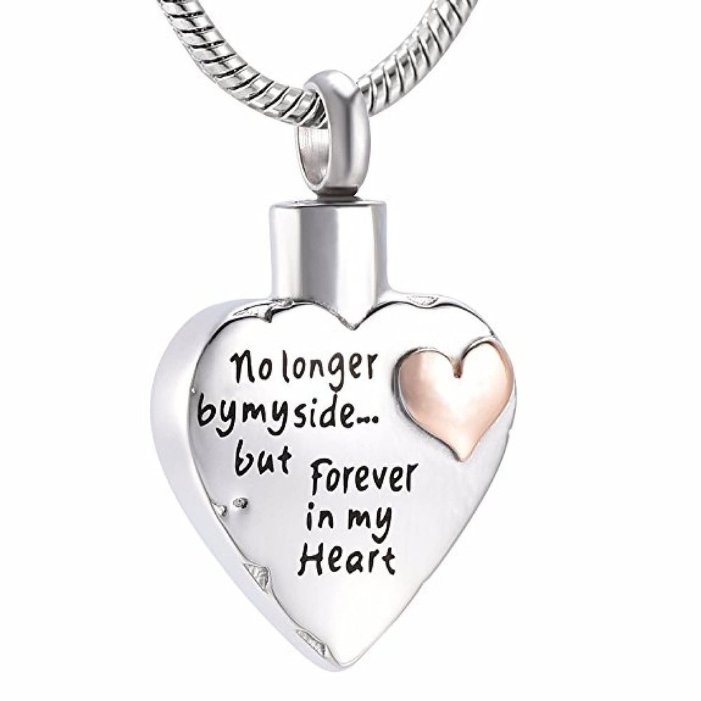 BIAIHQIE No Longer By My Side,But Forever In My Heart Stainless Steel Cremation Necklace For Ashes Of Loved Ones Memorial Jewelry,3