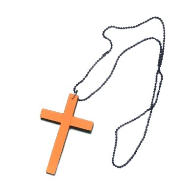 Necklace, chains2030 Wood Cross Necklace, for Men Women Ebony Natural Wood Pendant Necklace,s Punk Clothing Sweater Retro Accessories Orange (Color : Orange)