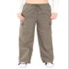 c2pwear Womens Elastic Waist Drawstring 4 Pocket Combat Trousers Wide Leg Work Wear Palazzo (Khaki US 12-14) view 1