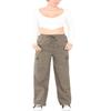 c2pwear Womens Elastic Waist Drawstring 4 Pocket Combat Trousers Wide Leg Work Wear Palazzo (Khaki US 12-14) view 2