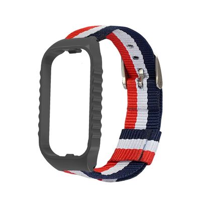 BAEFAD Wristband Compatible with Xiaomi Mi Band 8 Active, Vintage Canvas Sport Strap Fashion Adjustable Stripe Style Wrist Band Compatible with Xiaomi Mi Band 8 Active