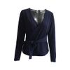 Women's Wrap V Neck Knit Tops Tie Waist Long Sleeve Solid Fall Sweaters Fashion Casual Knitted Pullover Tops (Dark Blue,Medium) view 1