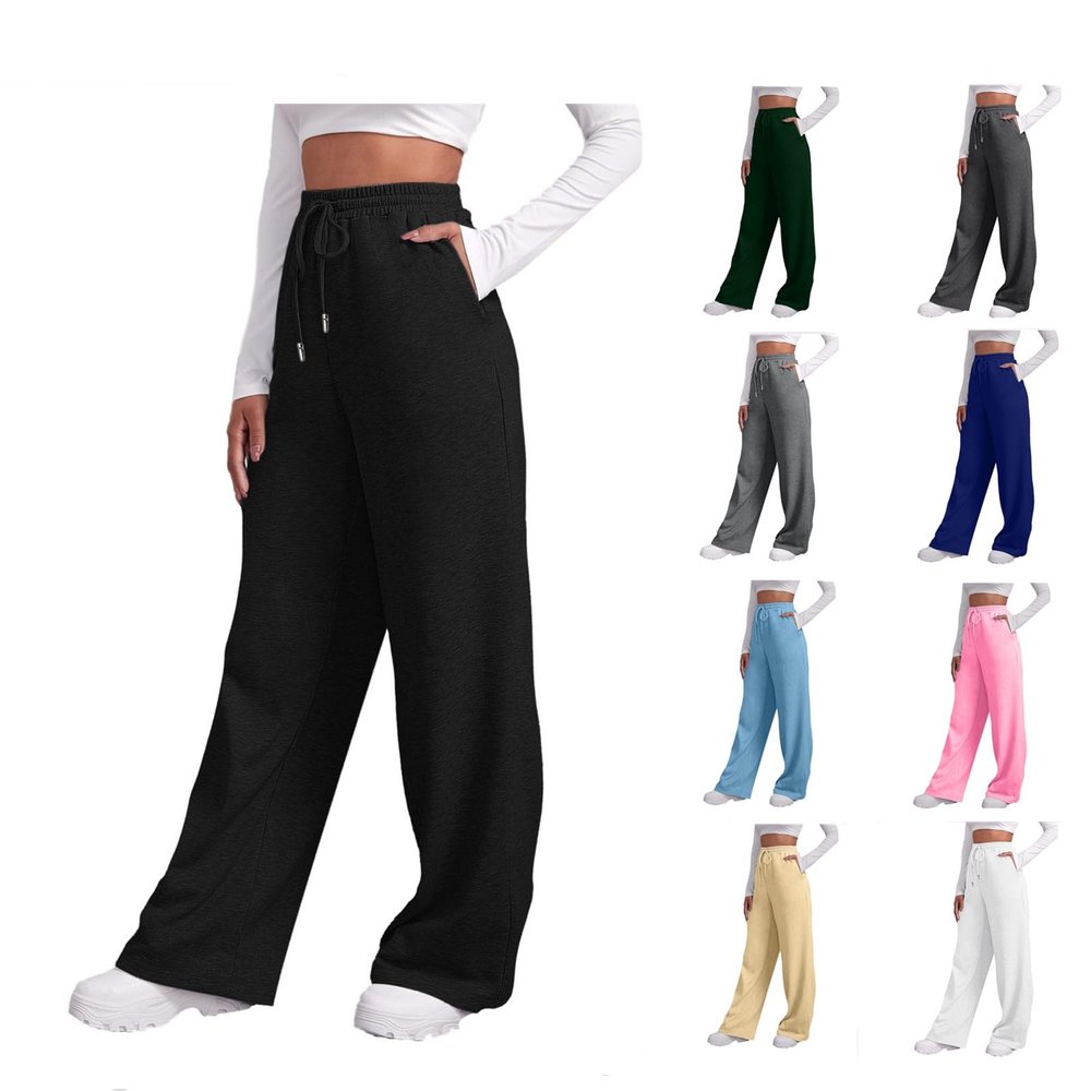 High Waisted Wide Leg Sweatpants Women Cozy Fleece Sweatpants with Pockets Baggy Casual Elastic Waist Yoga Pants Winter