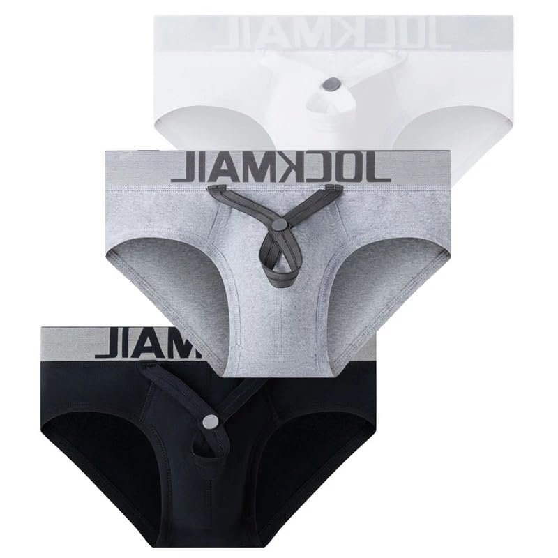 JOCKMAIL Mens Cotton Briefs Mens Briefs Comfort with Ring Pouch Support Mens Underwear (US, Alpha, X-Large, Regular, Regular, black+white+grey)