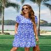 MOLERANI Summer Dresses for Women 2025 Casual T Shirt Crewneck Petal Sleeve Swing Vacation Dress with Pockets,Blue White Flower,M view 3