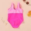 YOUNGER TREE Toddler Girl One Piece Swimsuit Color Block Stripe Swimwear Summer Beach Bathing Suit 12M-5T (6-7T, Neon hot Pink+Bowknot) view 3