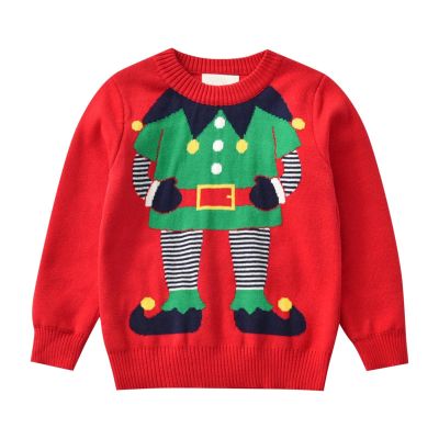 Fuzzy Hoodies for Boys Girls Christmas Sweater Toddler Funny lf Xmas Holiday Party Knitted Crewneck (Red, 4 Years)