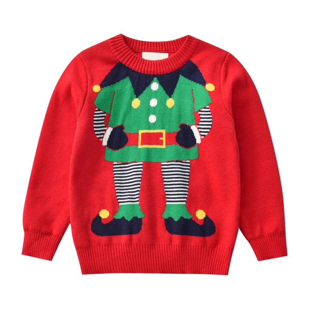 Fuzzy Hoodies for Boys Girls Christmas Sweater Toddler Funny lf Xmas Holiday Party Knitted Crewneck (Red, 4 Years)