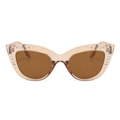 Diamond Cat Eye Sunglasses Women Retro Jeweled Rhinestone Sun Glasses Sparkle Crystal Pearl Luxury Bling Eyewear (champagne)