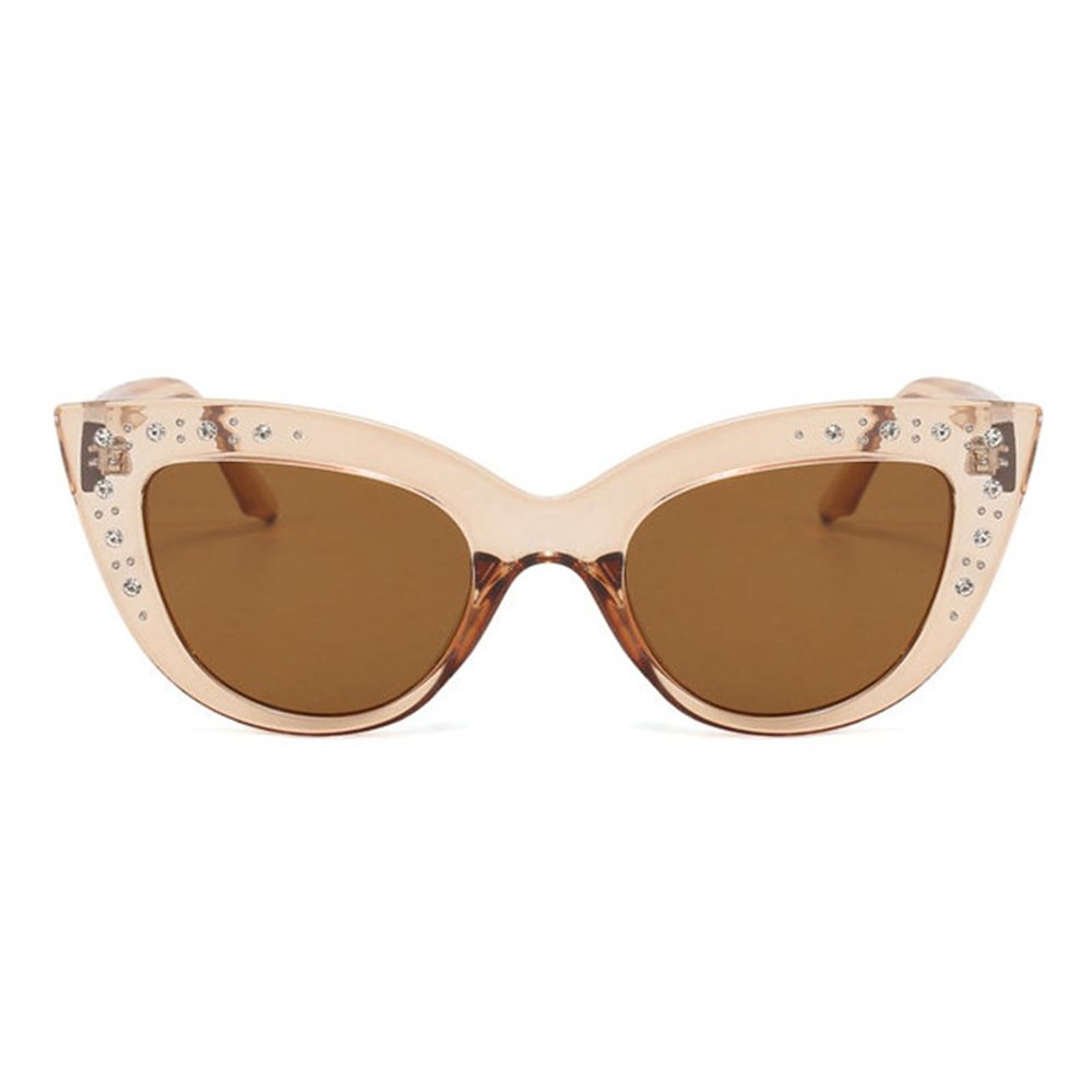 Diamond Cat Eye Sunglasses Women Retro Jeweled Rhinestone Sun Glasses Sparkle Crystal Pearl Luxury Bling Eyewear (champagne)