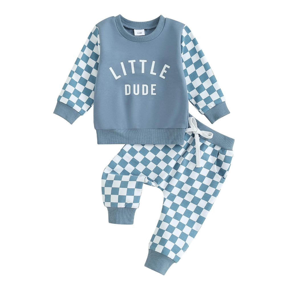 kacubwyy Toddler Baby Boys Fall Winter Outfits Set Letter Sweatshirt Solid Long Pants 6 12 18 24M Clothes (Blue Set,2-3 Years)