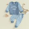 kacubwyy Toddler Baby Boys Fall Winter Outfits Set Letter Sweatshirt Solid Long Pants 6 12 18 24M Clothes (Blue Set,2-3 Years) view 2