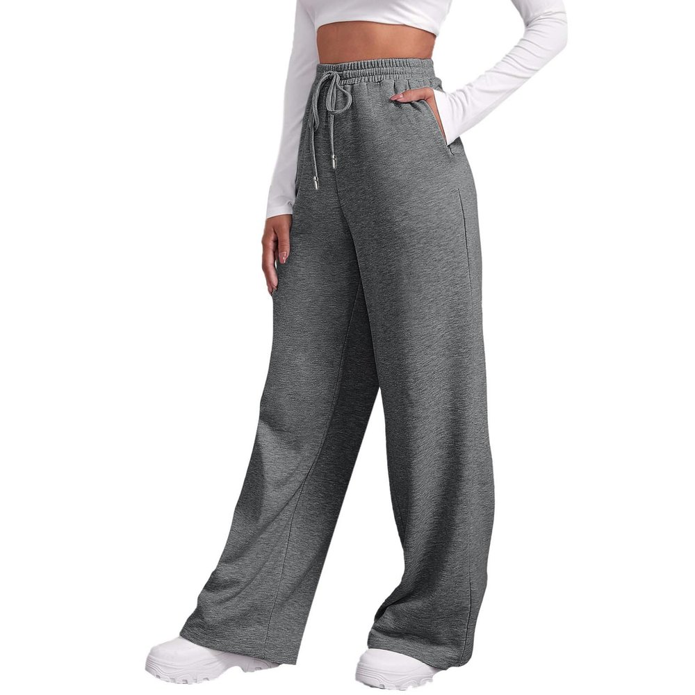 Baggy Sweatpants for Women Elastic High Waisted Wide Leg Sweatpants Cozy Fleece Boyfriend Casual Yoga Pants with Pockets