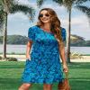 MOLERANI Summer Dresses for Women 2025 Casual T Shirt Crewneck Petal Sleeve Swing Vacation Dress with Pockets,Blue Leaf Silhouette,S view 3